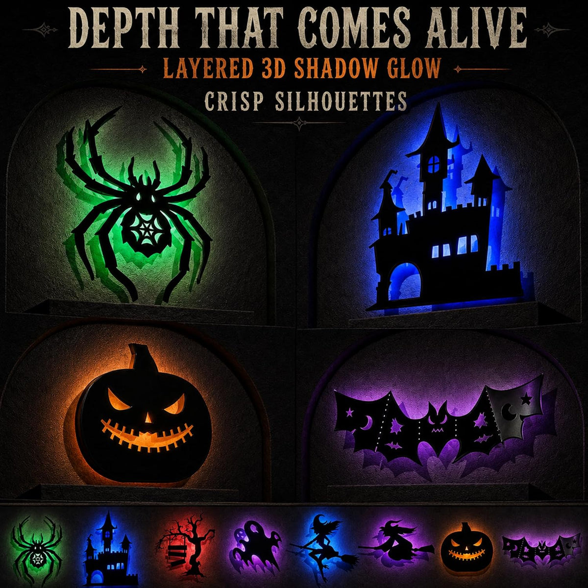 8 PCS Halloween LED Wall Lights, Light up Bat Silhouette Decorations