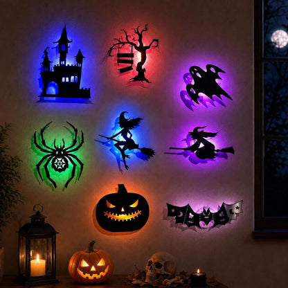 8 PCS Halloween LED Wall Lights, Light up Bat Silhouette Decorations