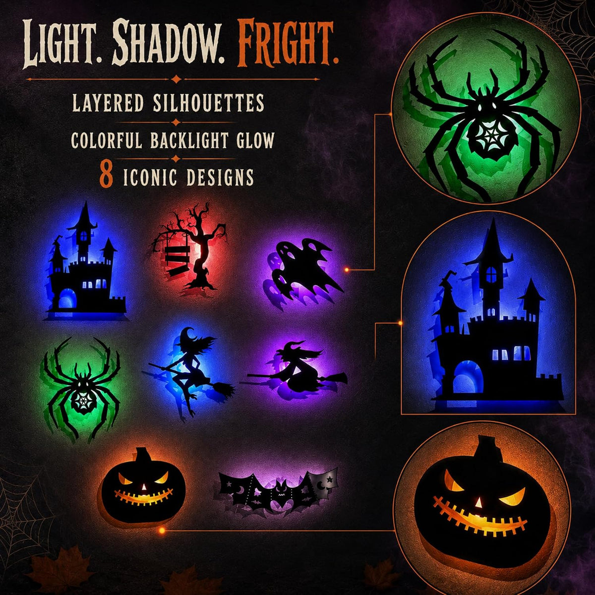 8 PCS Halloween LED Wall Lights, Light up Bat Silhouette Decorations