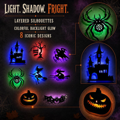 8 PCS Halloween LED Wall Lights, Light up Bat Silhouette Decorations