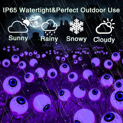 Halloween Outdoor Decorations, 2 Pack 16 LED Eyeball Solar Garden Lights, 8 Modes Scary Halloween Lights Waterproof for Yard Garden Lawn Pathway Party Decorations (Purple)