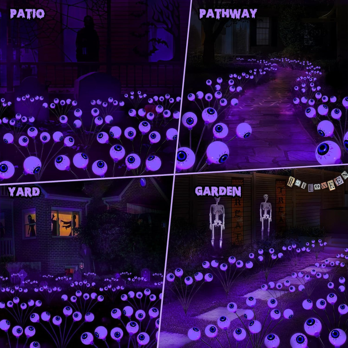 Halloween Outdoor Decorations, 2 Pack 16 LED Eyeball Solar Garden Lights, 8 Modes Scary Halloween Lights Waterproof for Yard Garden Lawn Pathway Party Decorations (Purple)