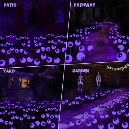 Halloween Outdoor Decorations, 2 Pack 16 LED Eyeball Solar Garden Lights, 8 Modes Scary Halloween Lights Waterproof for Yard Garden Lawn Pathway Party Decorations (Purple)