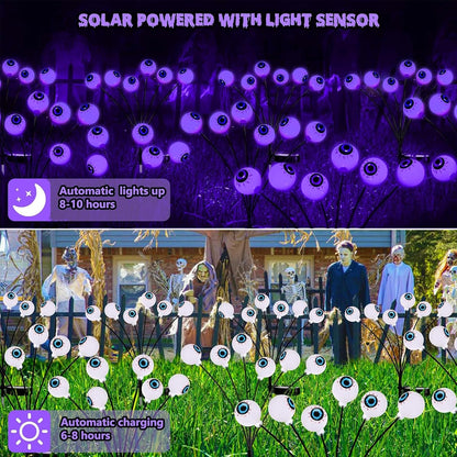 Halloween Outdoor Decorations, 2 Pack 16 LED Eyeball Solar Garden Lights, 8 Modes Scary Halloween Lights Waterproof for Yard Garden Lawn Pathway Party Decorations (Purple)