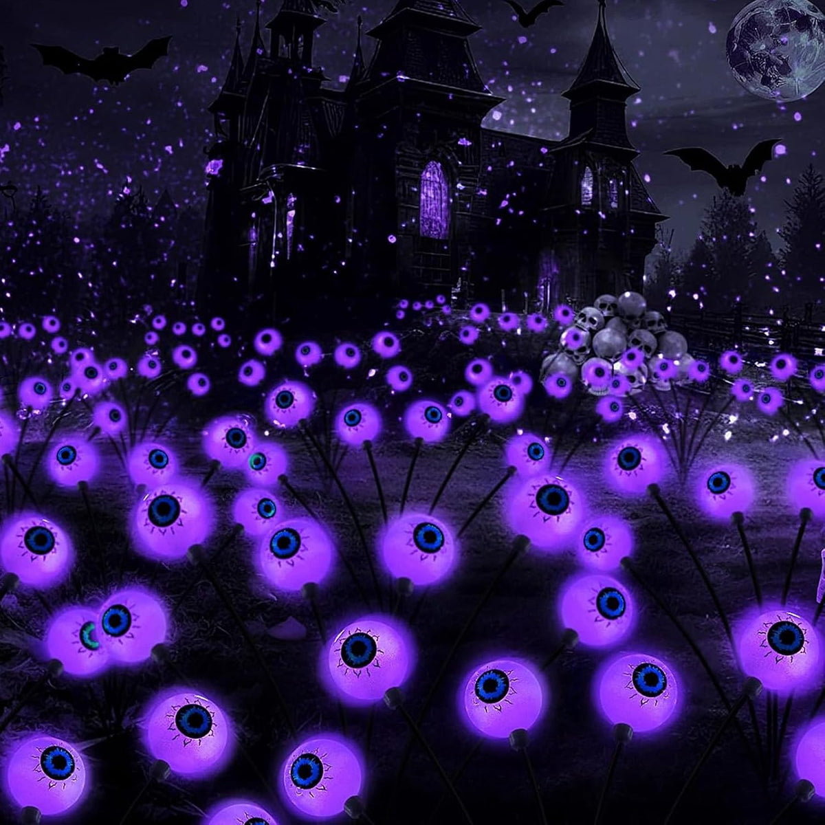 Halloween Outdoor Decorations, 2 Pack 16 LED Eyeball Solar Garden Lights, 8 Modes Scary Halloween Lights Waterproof for Yard Garden Lawn Pathway Party Decorations (Purple)