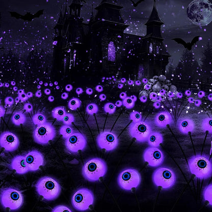 Halloween Outdoor Decorations, 2 Pack 16 LED Eyeball Solar Garden Lights, 8 Modes Scary Halloween Lights Waterproof for Yard Garden Lawn Pathway Party Decorations (Purple)